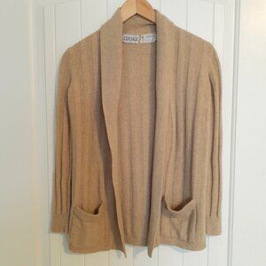 Vintage Coronia Cashmere Ribbed Open Shawl Collar Cardigan Camel Tan Size M